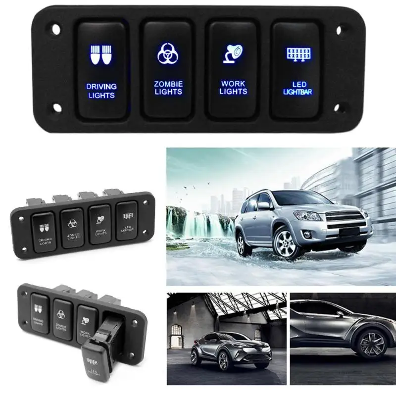 12 В 4 кнопочный синий светодиод ВКЛ/ВЫКЛ клавишная панель с кабелем 150 мм для Toyata