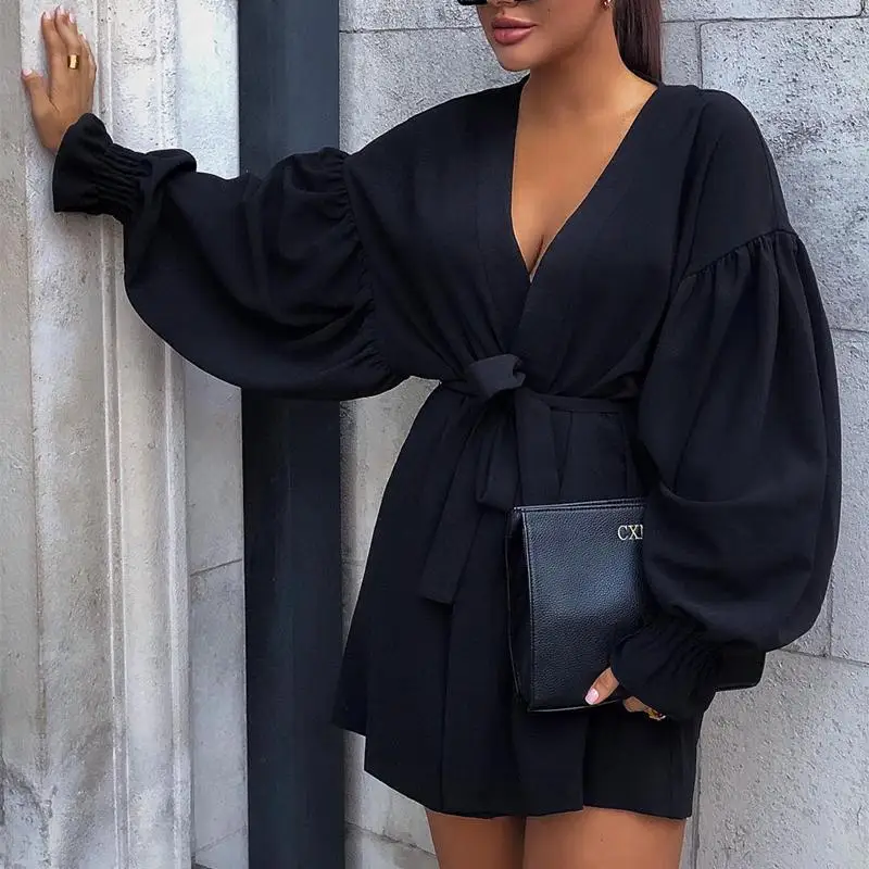 Милое Платье с пышными рукавами черное платье поясом Женская куртка дешевая