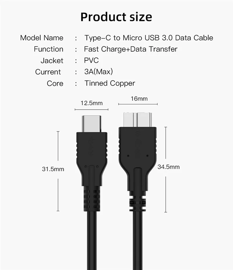 USB 3,1 type C к USB 3,0 Micro B кабель 5 Гбит/с type-C коннектор для передачи данных адаптер для жесткого диска смартфона ПК OTG USB-C телефона ноутбука