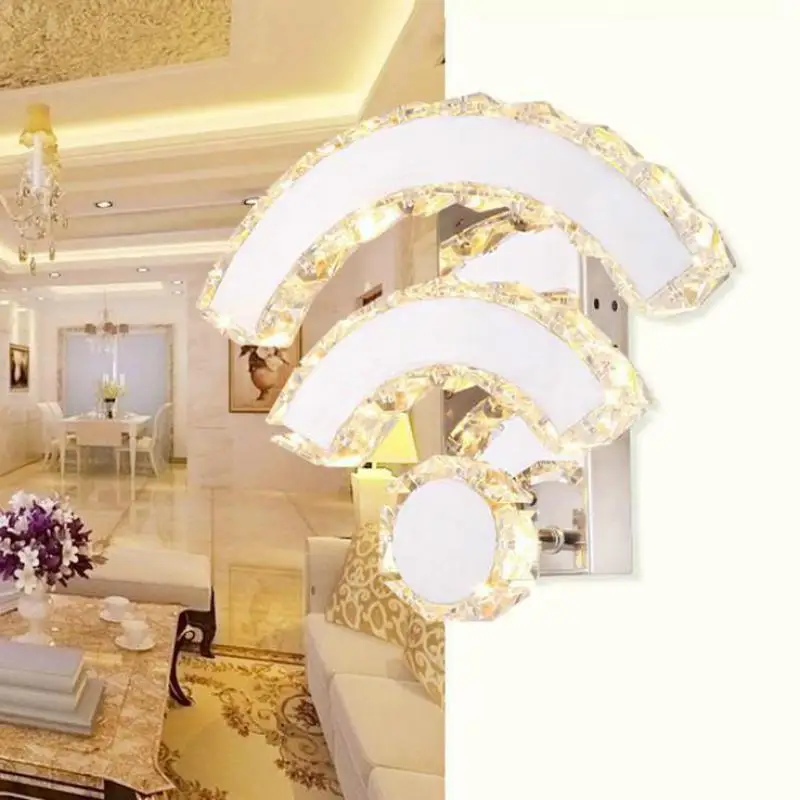 Современная хрустальная настенная лампа с хромированной зеркальной отделкой