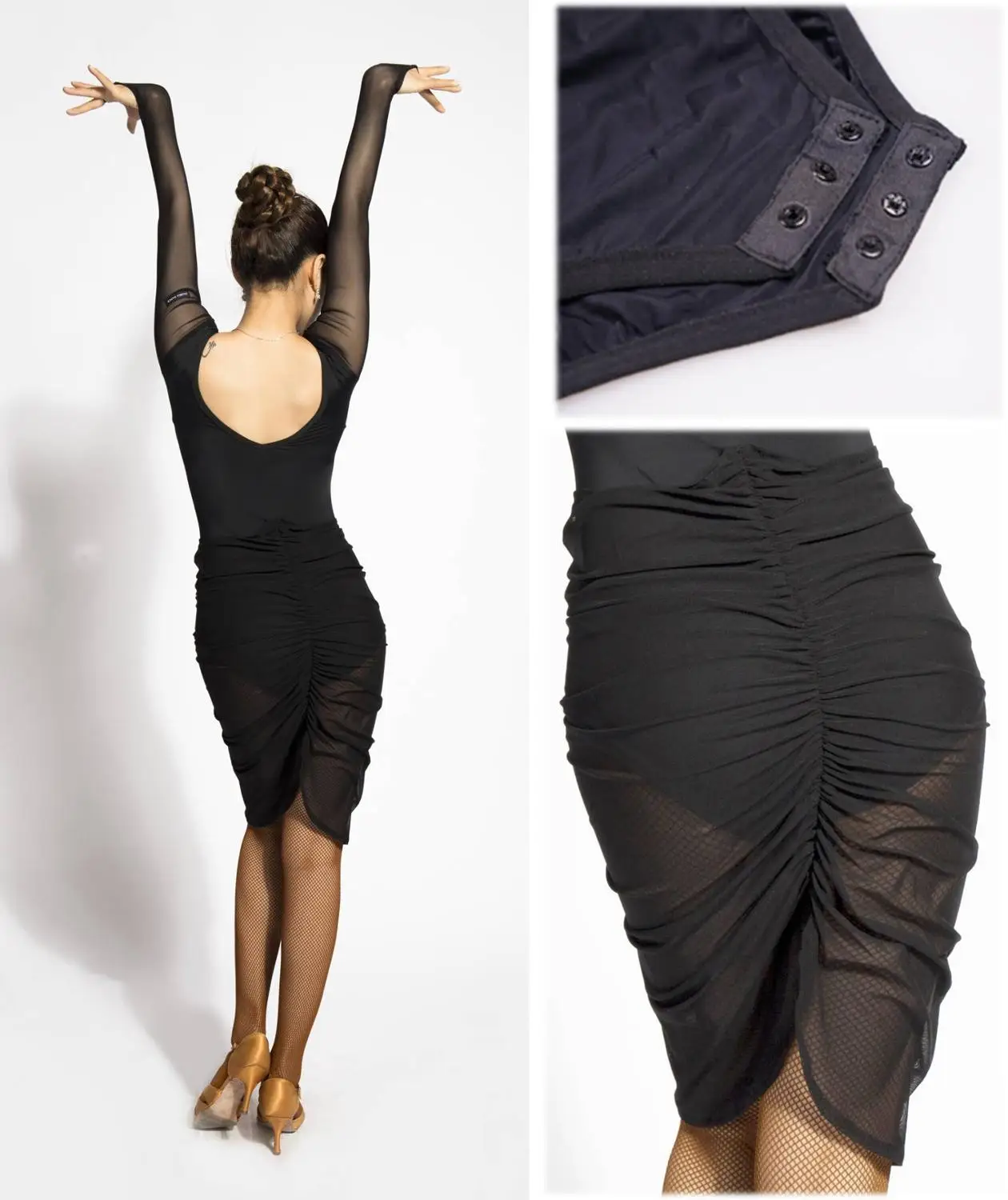 G3106 платье для латинских бальных танцев с сеткой и плиссированной