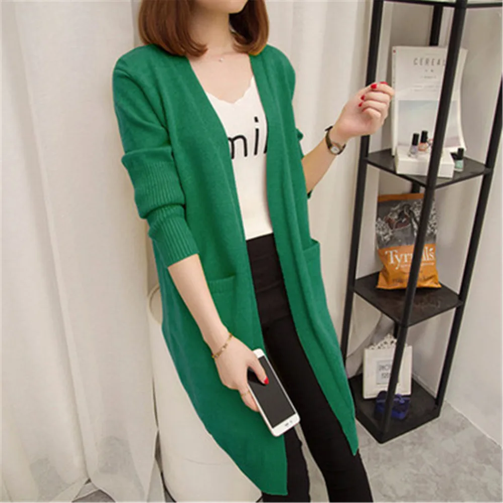 

Mid-length Cardigan Sweater Women Long-sleeved Jacket Autumn Winter 2021 Women's solid color Large Size Cardigan Sweaters