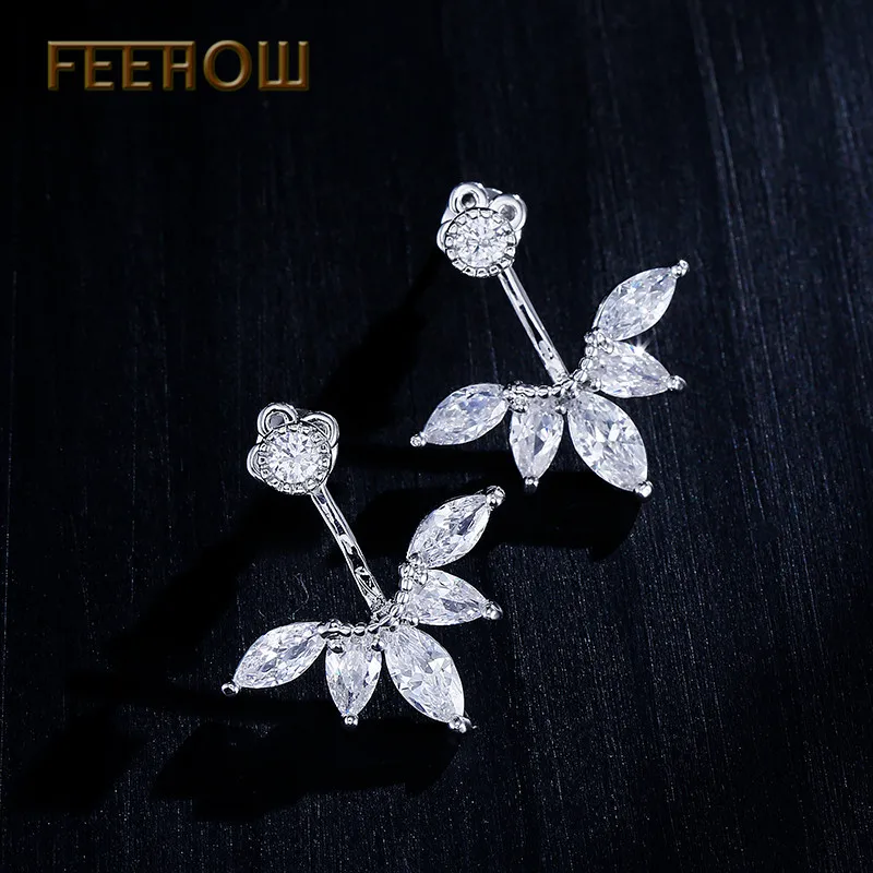 Женские серьги гвоздики с цирконием FEEHOW вечерние в Корейском стиле