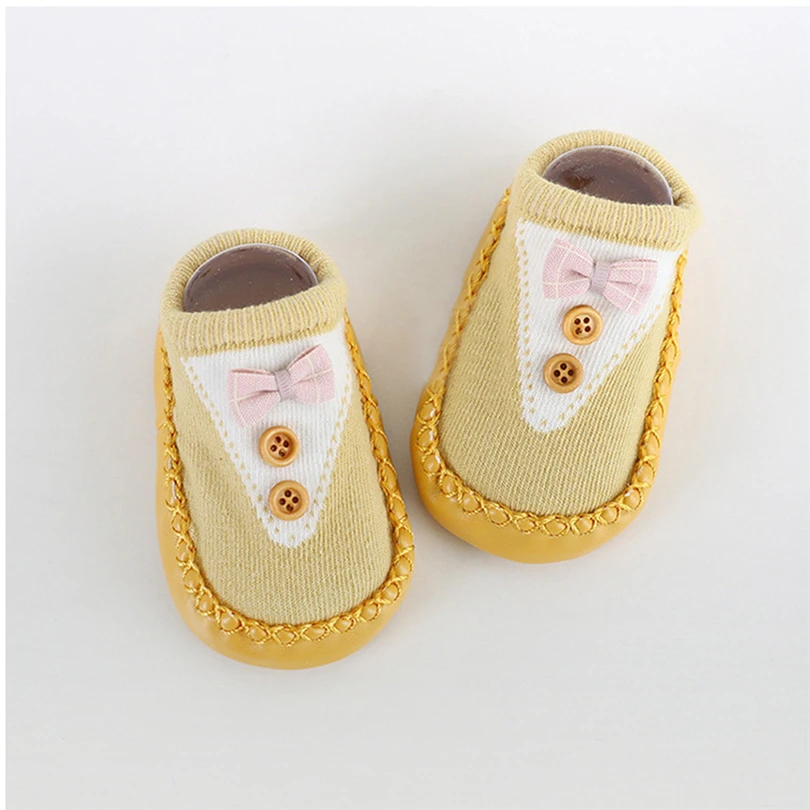 Нескользящие носки-тапочки для новорожденных носки в стиле пэчворк с бантиком и