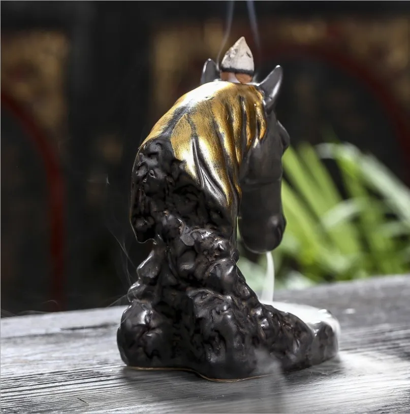 Курильница для благовоний с золотистой головой лошади керамическая креативная