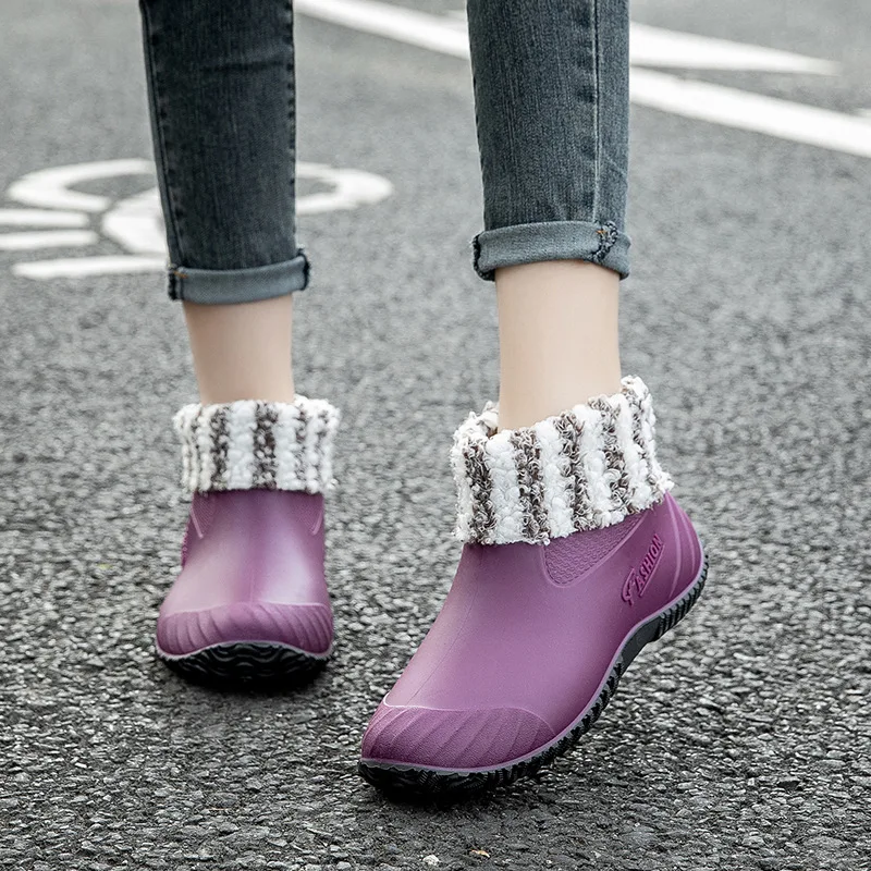 Women New Fashion Ankle Rain Boots Female Outdoor Light Comfort Water Boots Spring Autumn Winter Slip-on Rainboots