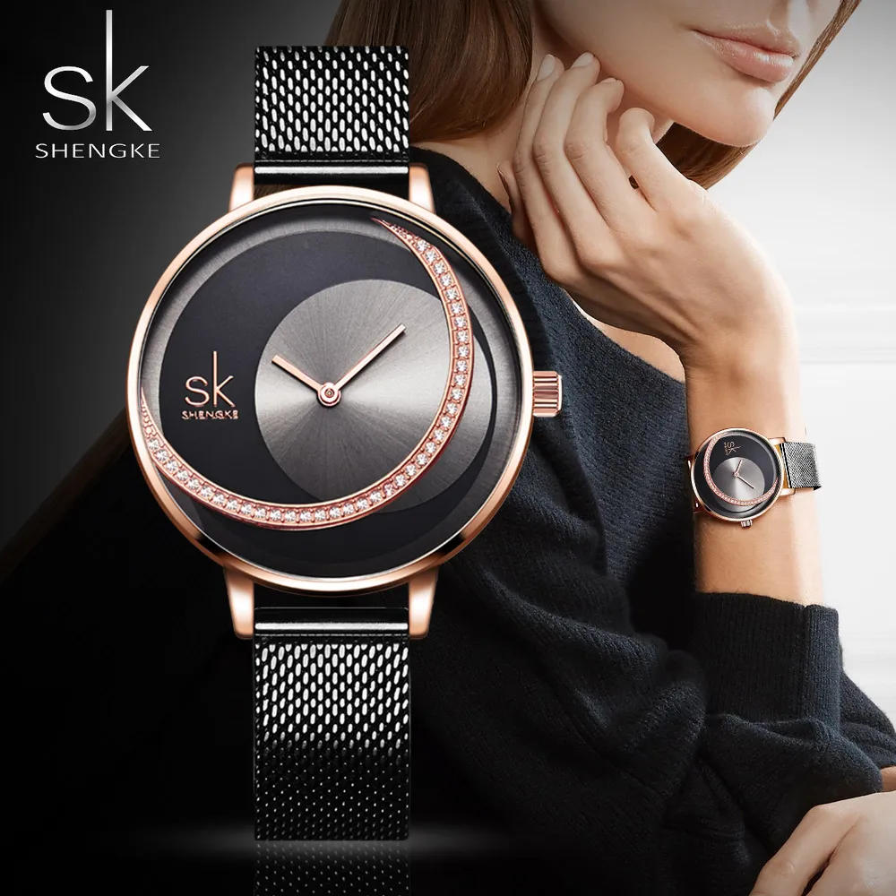 

Часы наручные женские кварцевые, роскошные простые элегантные брендовые уникальные, с сетчатым браслетом из нержавеющей стали