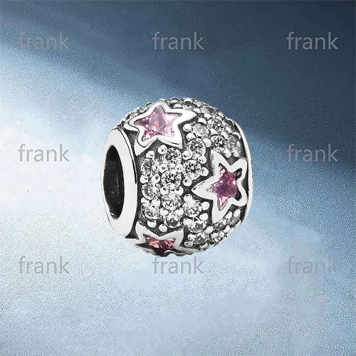 

791382PCZ Star pave silver charm with clear cubic zirconia and pink