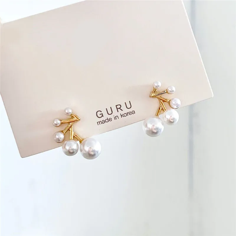 Корейские Модные металлические жемчужные висячие серьги милые в форме рога для