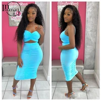 inwoman bodycon backless ruched top maxi skirts womens 2021 summer sexy 2 two piece set women skirt club outfits matching sets