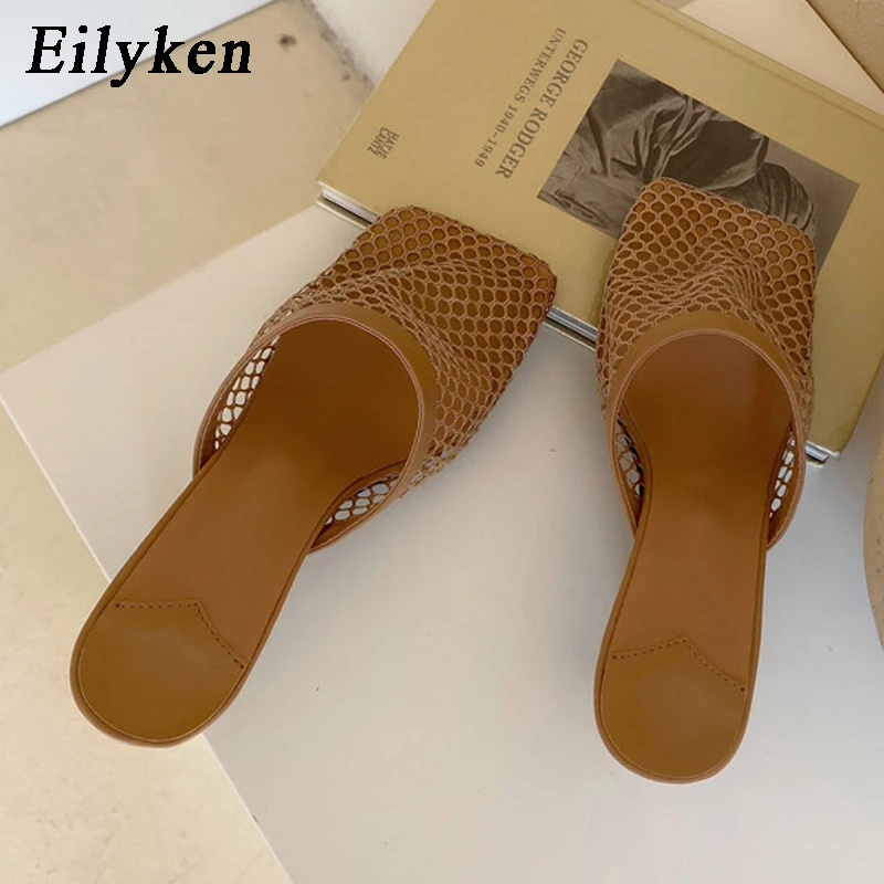 Женские сетчатые шлепанцы Eilyken винтажные сандалии на тонком высоком каблуке с
