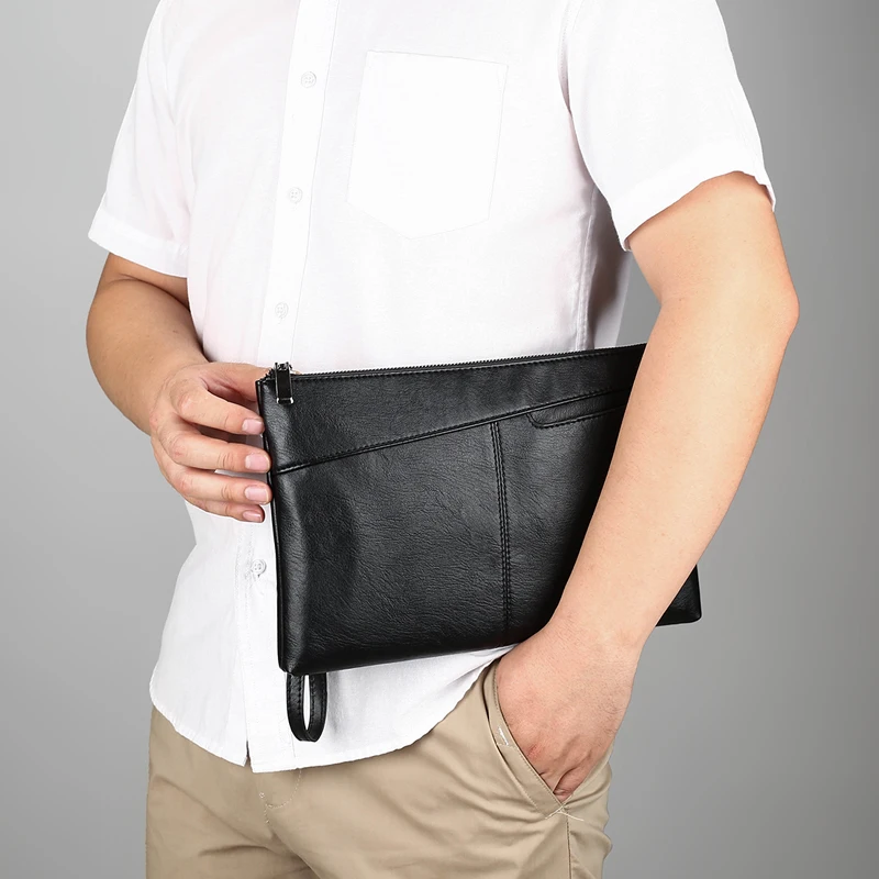 2021 new Fashion Leather Men's Clutch Bag Handbag Brand PU Leather Bag Classic Black Large Capacity Envelope Bag