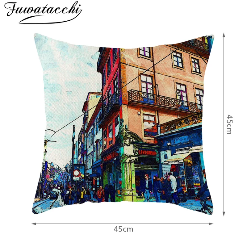 

Fuwatacchi Linen Cushion Cover Oil Painting Landscape Printed Throw Pillow Cover for Home Sofa Decorative Pillowcase Funda Cojin