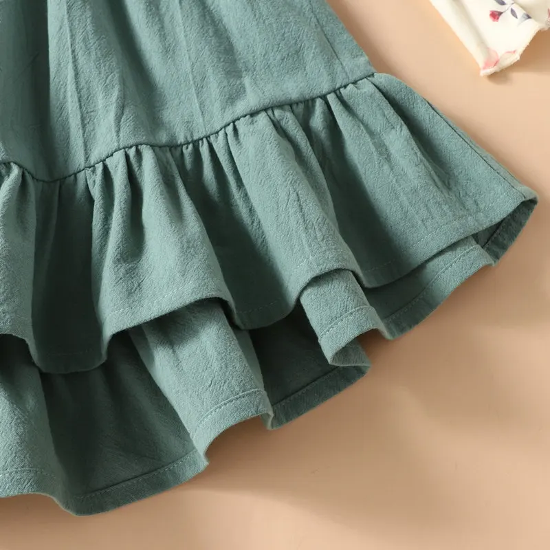 

Girls Irregular Dress 2021 Spring Sutumn New Fashion Kids Floral Trumpet Sleeve Patchwork Long-Sleeved Princess Vestidos 1-6Year