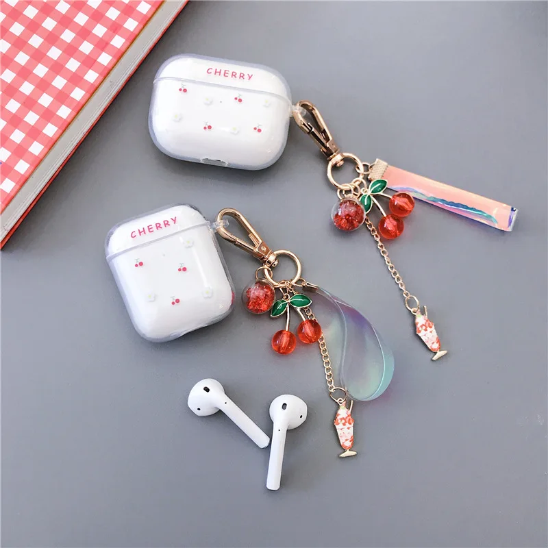 

For AirPod 1 2 pro Case Cherry Girl Transparent Clear Cute Cartoon Soft Silicone Cases For Apple Airpods Cover Funda Keychain