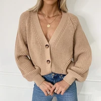 knitted womens sweater cardigan long lantern sleeve female sweater autumn solid black fashion casual ladies sweaters