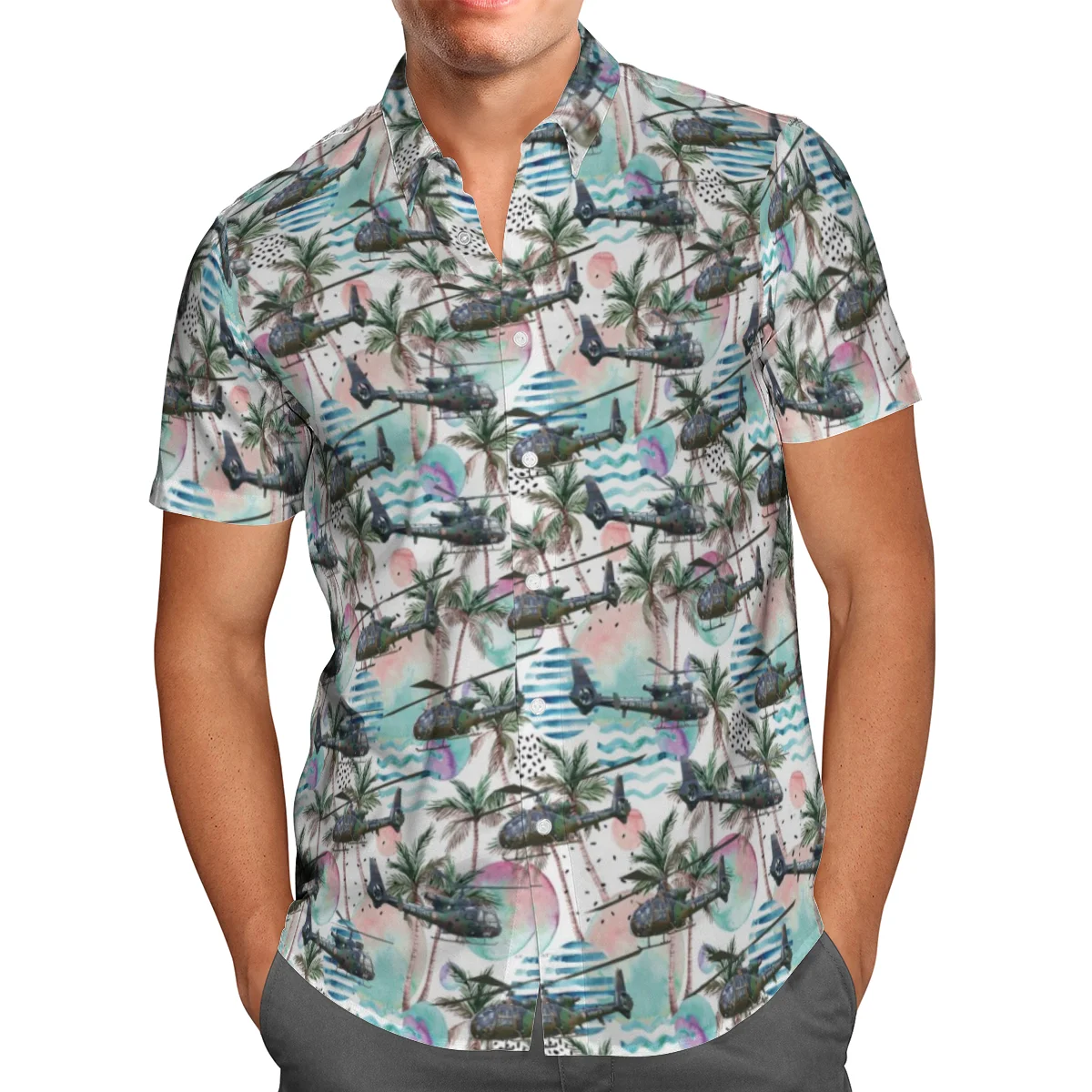 

Helicopter 3D Beach Hawaiian 2021 Summer Men's Shirt Short Sleeve Shirt Streetwear Oversized 5XL Camisa Social Chemise Homme-877