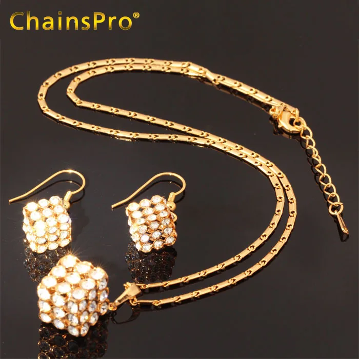 

Collare Trendy New Design Jewelry Set For Women Crystal Choker Pendant Earrings Gold Color Crystal Jewelry Sets S569