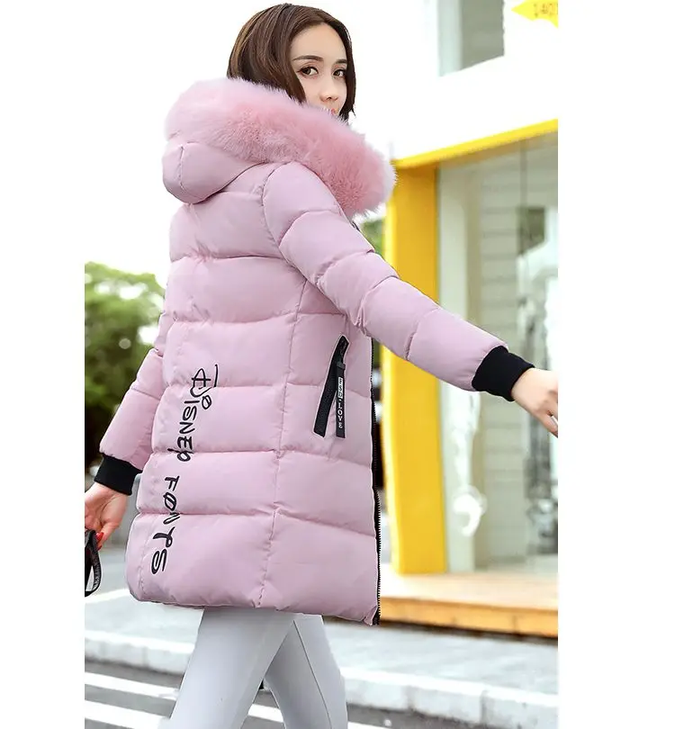 Women Winter Hooded Mid-long Jacket New Fashion Fur collar Thickening Warm Cotton Coat Casual Slim Female Parkas NZYD261A