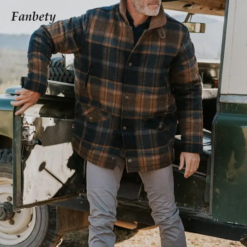 

Winter Warm Jacket For Men Fashion Plaid Printing Vintage Overcoat Cardigan 2022 Autumn Casual Single Breasted Button Men's Tops