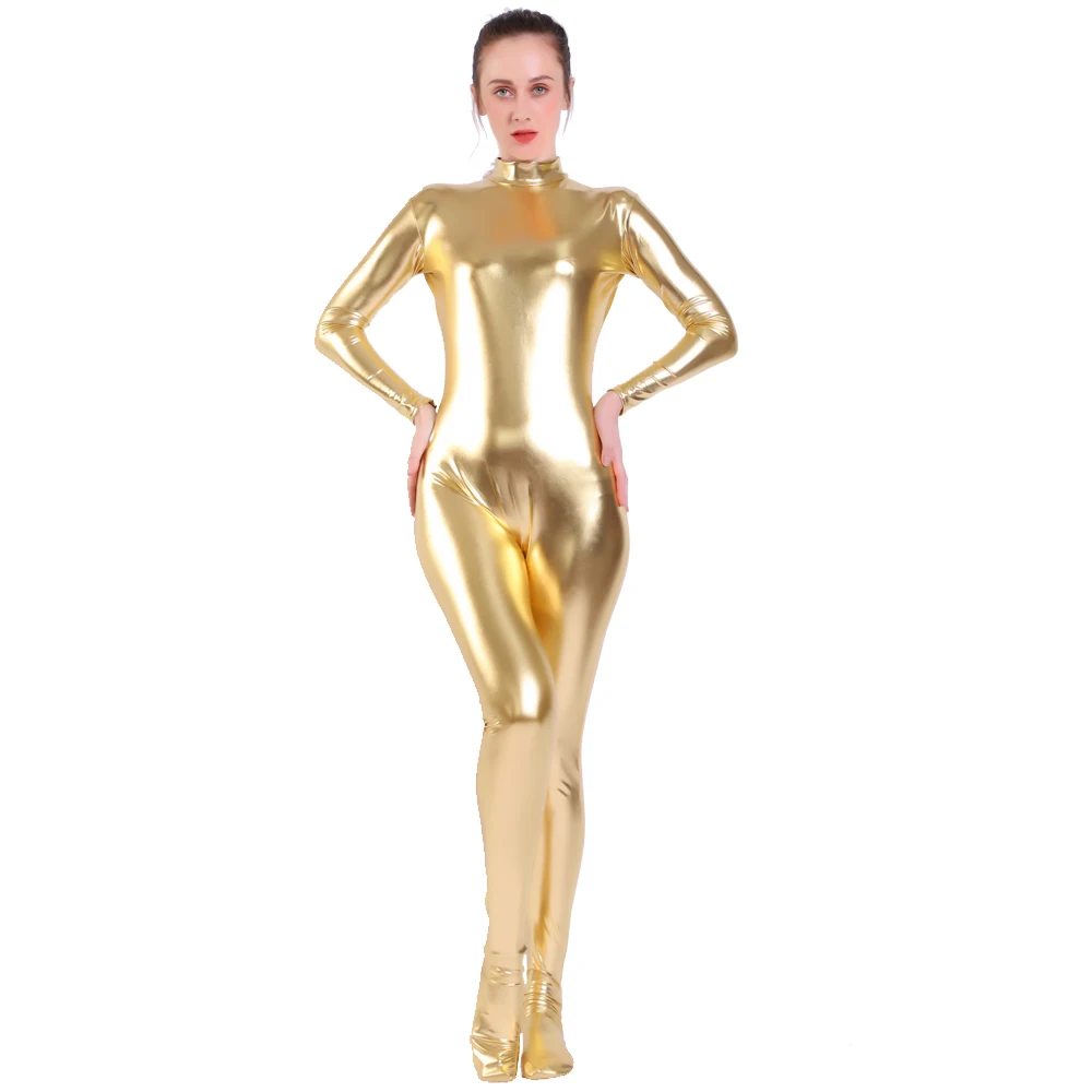 Новинка 2020 женский костюм золотые блестящие металлические колготки золотой
