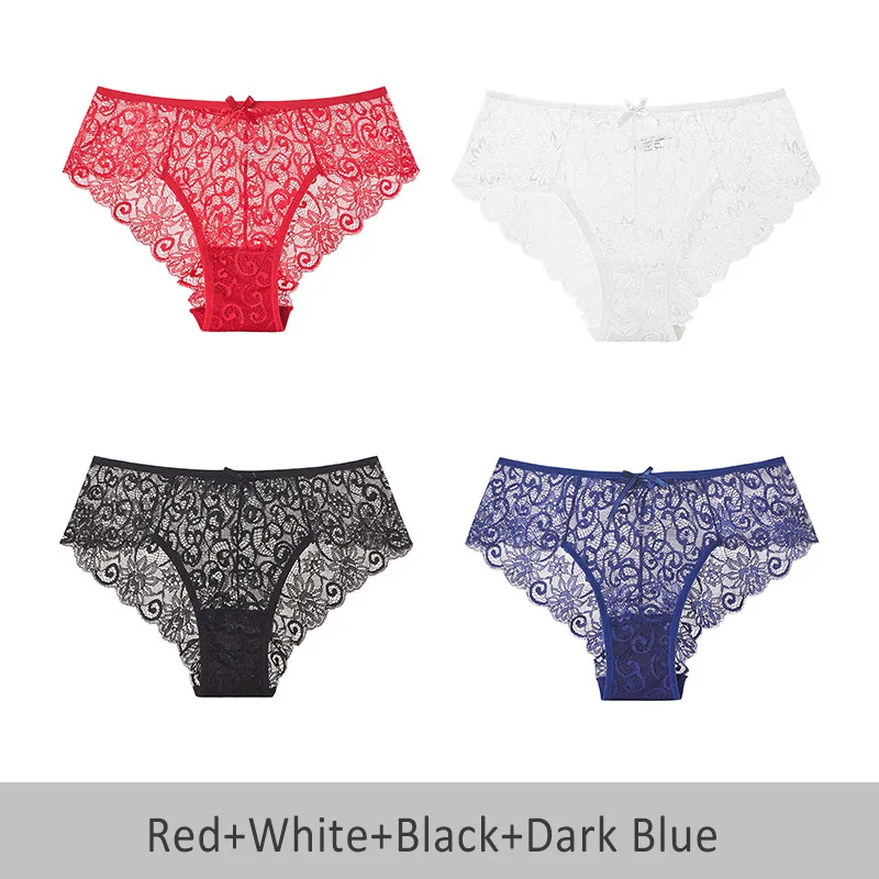 Red White Black Dblu DULASI Сексуальное нижнее белье женщин среднего роста Лучшие продажи высокого класса кружева трусы девушка 4 шт - Цвет: Red White Black Dblu
