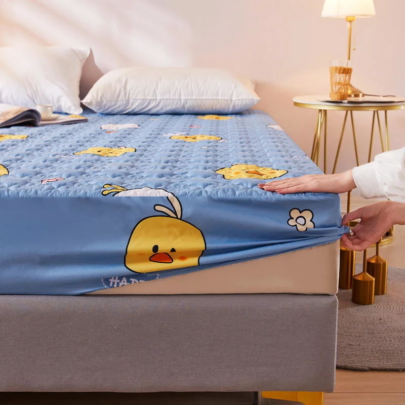

Quilted Waterproof Fitted Sheet With Elastic Queen King Size Mattress Cover Pink Color Cartoon Dog Pattern Sheets(No Pillowcase)
