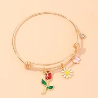 enamel butterfly bees pendant bracelets for women girls flower daisy charm bangle adjustable bracelet accessory
