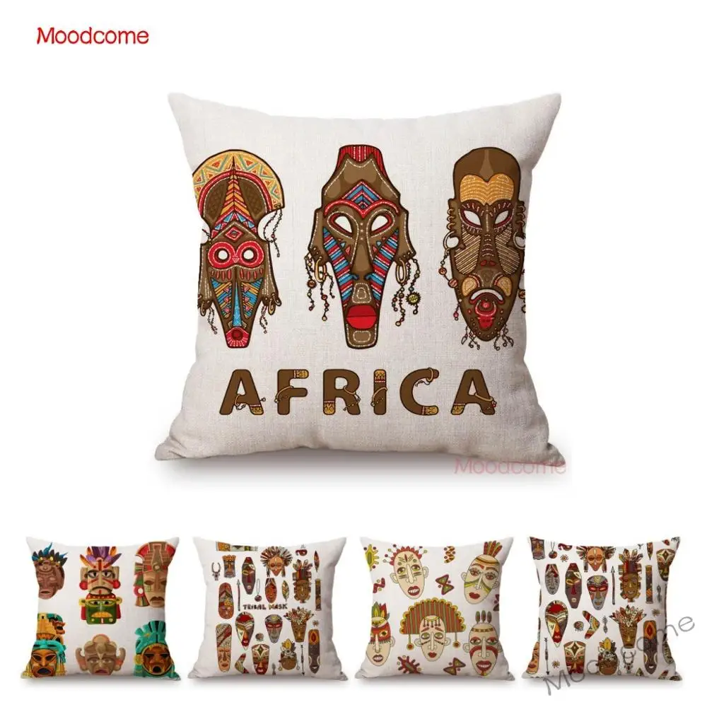 Nordic African Tribal Mask Design Pattern Traditional Africa Art Decoration Sofa Cushion Cover Primitive tribes Car Pillow Case