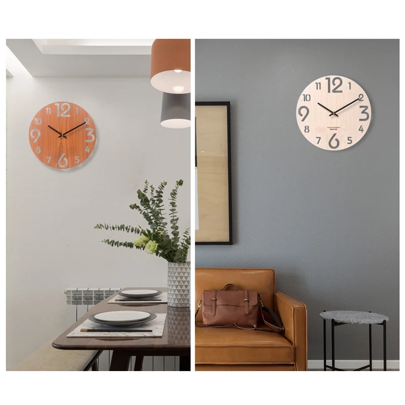 Wooden 3D Wall Clock Modern Design Nordic Brief Living Room Decoration Kitchen Art Hollow Watch Home Decor 12 inch | Дом и сад