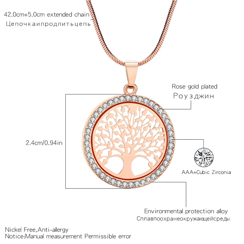 

Hot Tree of Life Crystal Round Small Pendant Necklace Gold Silver Color Bijoux Collier Elegant Women Jewelry Gifts Dropshipping
