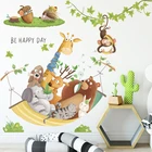 Наклейки на стену с мультяшным медведем, Кроликом, жирафом, декор для детской комнаты, украшение для спальни, постеры, Симпатичные наклейки с изображением леса и животных