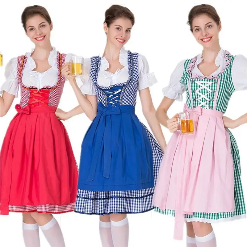 

Halloween Beer Girl Plaid Lace-up Dress Body Shaping Stage Show Costume Maid Cosplay Clothing for Four Seasons