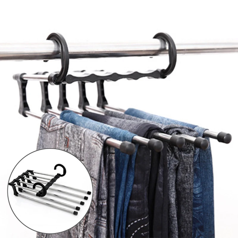 

5 In 1 Pants Hanger Double Hook Rack Organizer Multiuse Trousers Jeans Hangers