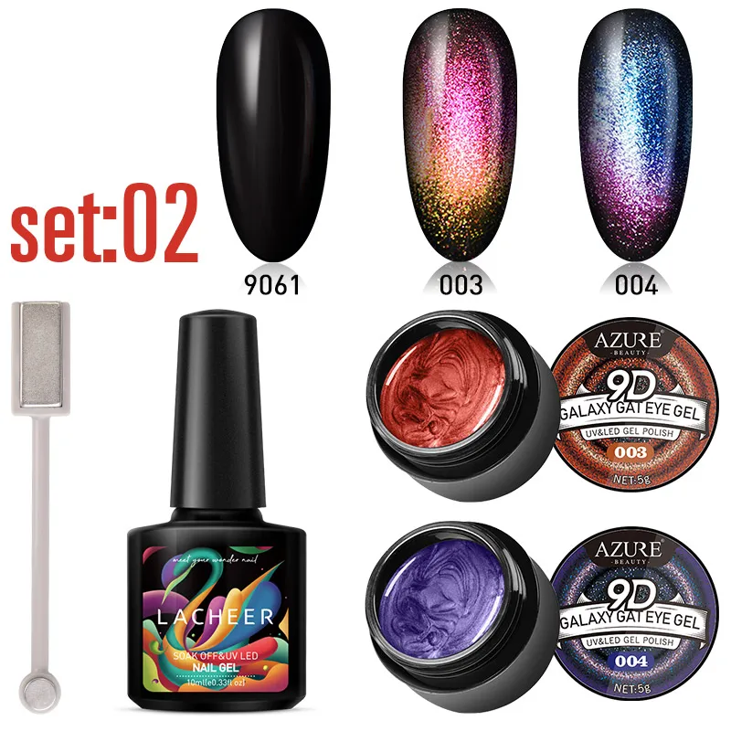 Lacheer 4 шт/партия 9D Galaxy кошачий глаз гель для ногтей Полупостоянный гель-Хамелеон жидкость для снятия лака от УФ/светодиодный светильник с черным базовым комплектом