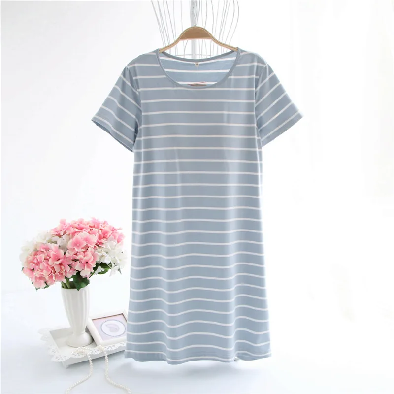 Женская хлопковая Ночная сорочка с короткими рукавами тонкая футболка ночное