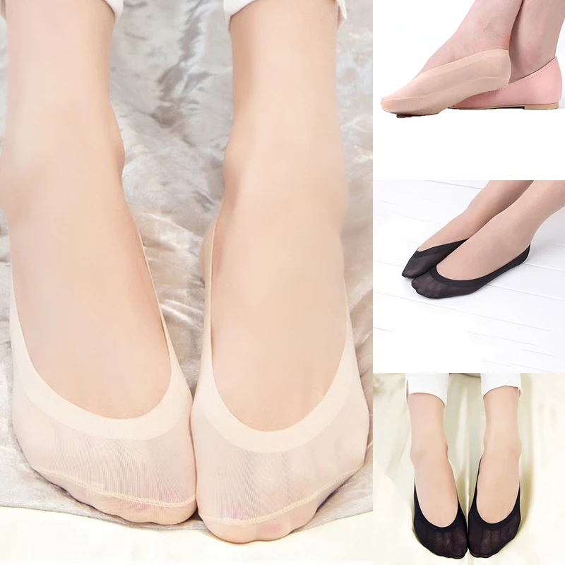 

Natural environmental Summer Ladies Thin Sock Slippers Silicone Antiskid Ice Silk Socks Seamless Invisible Women Boat Socks