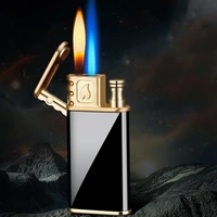 unusual magic double flame lighters metal free fire gas windproof cigarette cigar jet torch turbo lighter butane gadgets for men