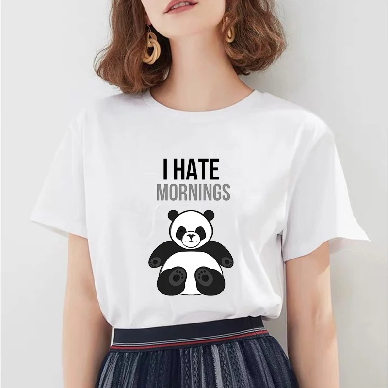 New Summer Tshirt Personality Fashion T Shirt Women Funny Kawaii Harajuku Panda Graphic Print 90s White Tops Female | Женская одежда