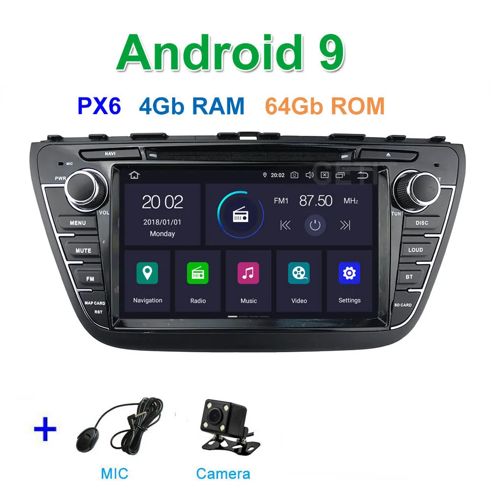 DSP 64G PX6 Android 9 автомобильный DVD для Suzuki SX4 S Cross Авто Радио Стерео gps Навигация Аудио Видео - Цвет: PX6 4G CAMERA