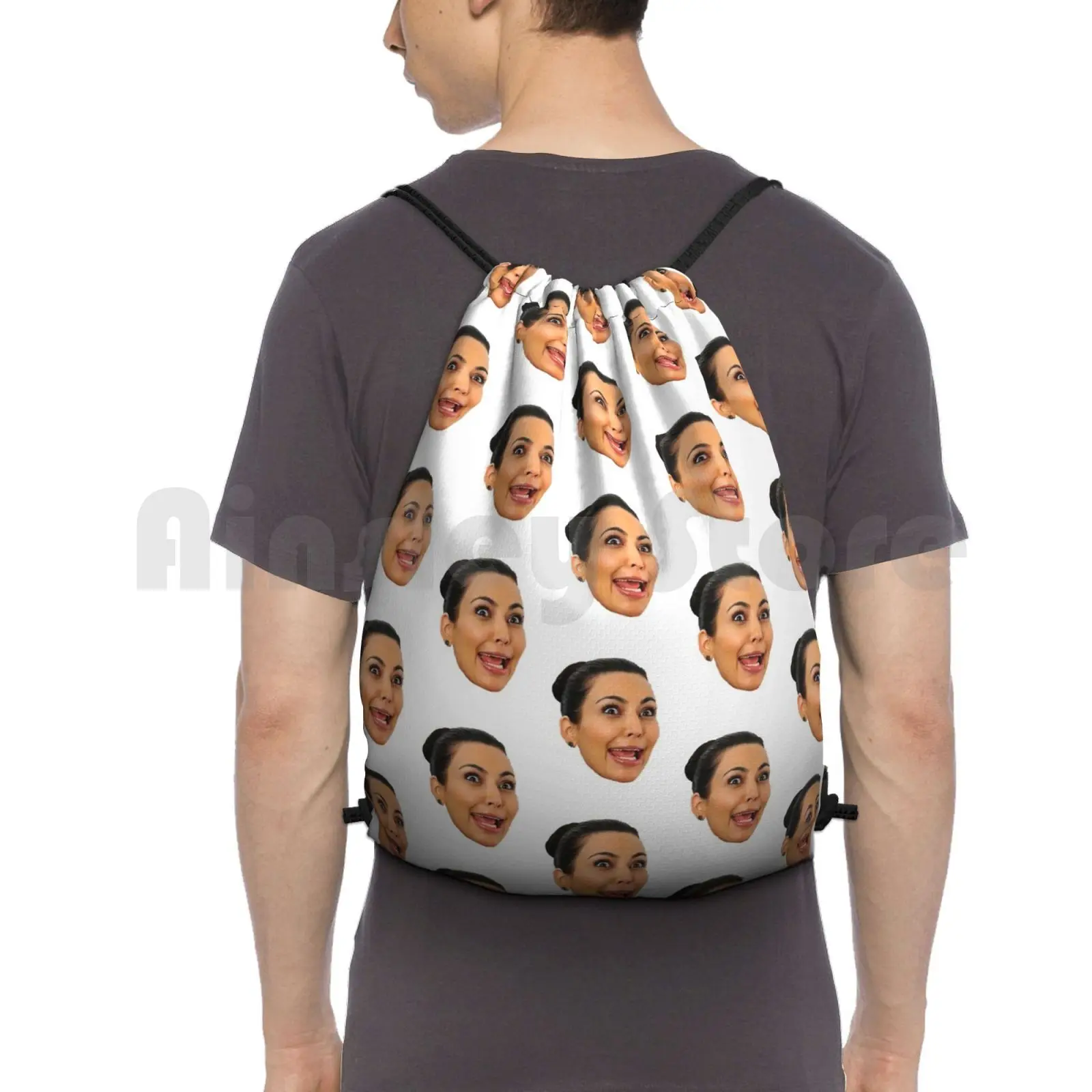 

Face Backpack Drawstring Bags Gym Bag Waterproof Kardashian Kim Face Funny