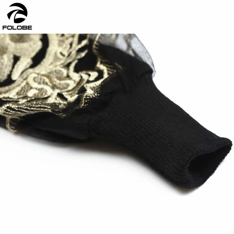 Осенне-зимний свитер с вышивкой золотой пуловер круглым вырезом и длинными