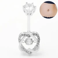 14g cubic zirconia heart belly button ring navel piercing 925 sterling silver women fashion sexy body jewelry