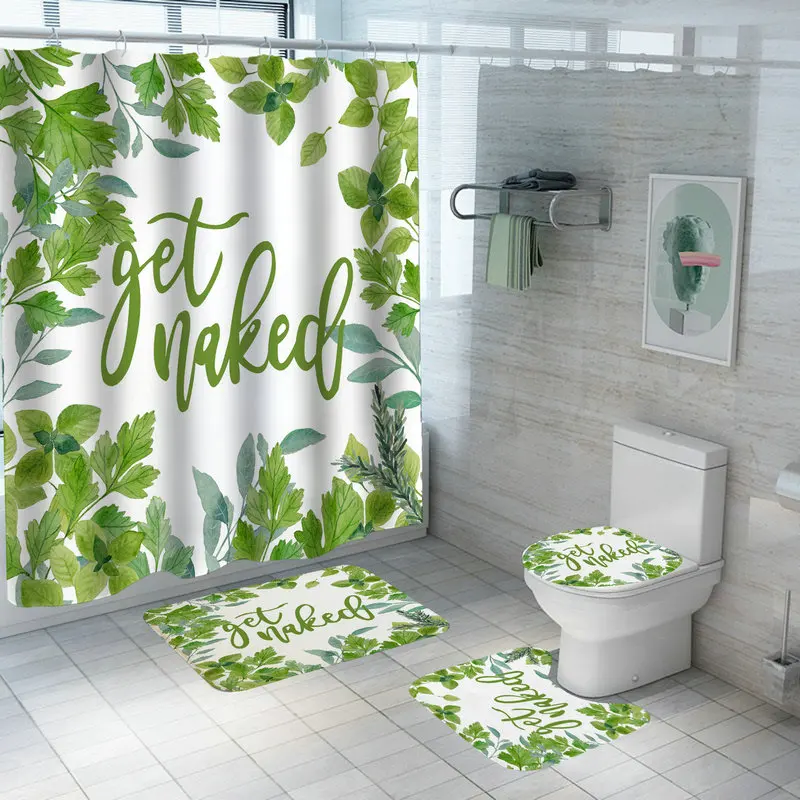 bathroom shower curtain green tropical plant leaves bamboo printed for bath anti slip mat sets toilet cover kitchen carpet free global shipping