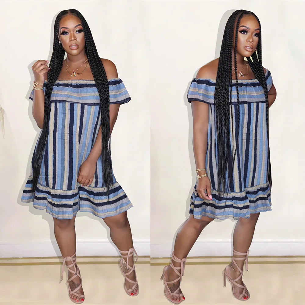 Женское свободное платье в полоску элегантное стиле бохо с горизонтальным
