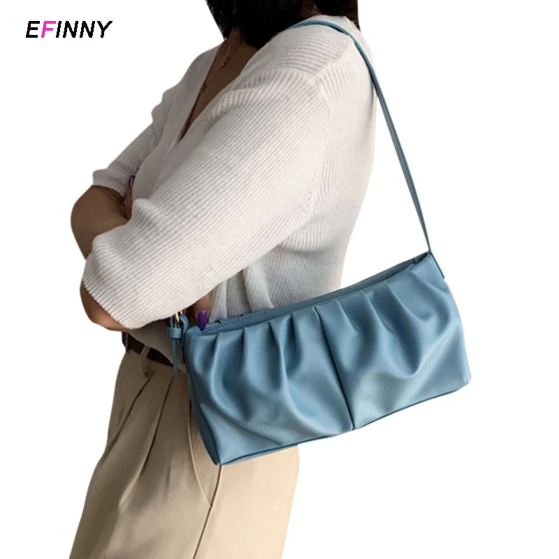

New Fashion Simple Solid Color Fold Bag Female Bag Armpit Bag High-grade Foreign Shoulder Bag New