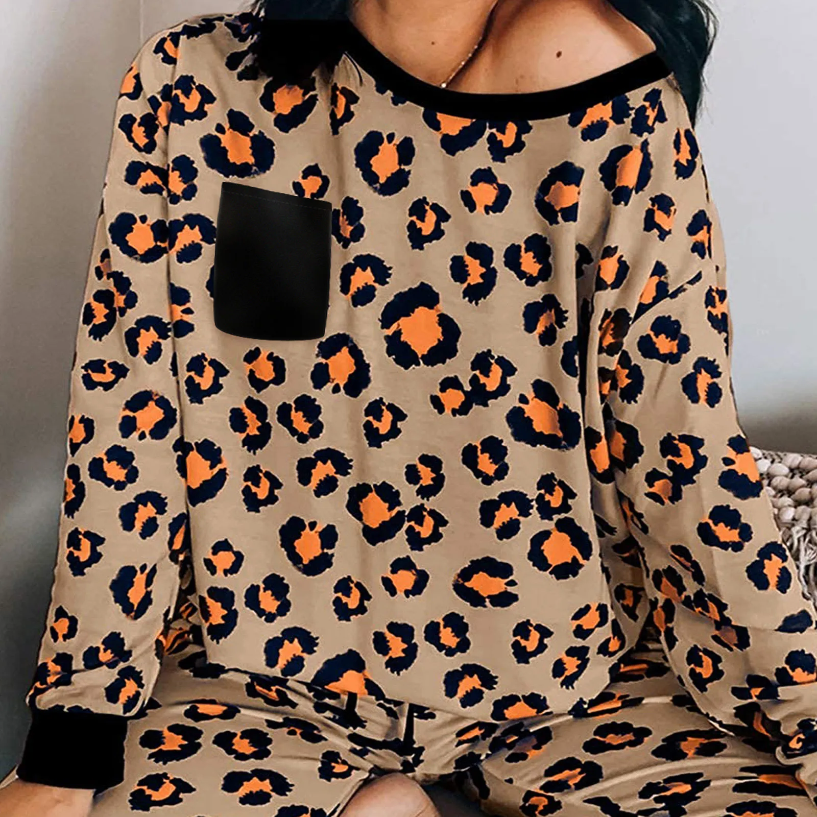 

Women Leopard Suit Long Sleeve Leisure Pocket Home Sweatpants Sets Sweatshirt Sportswear New Year's Gift Fashion Atmosphere