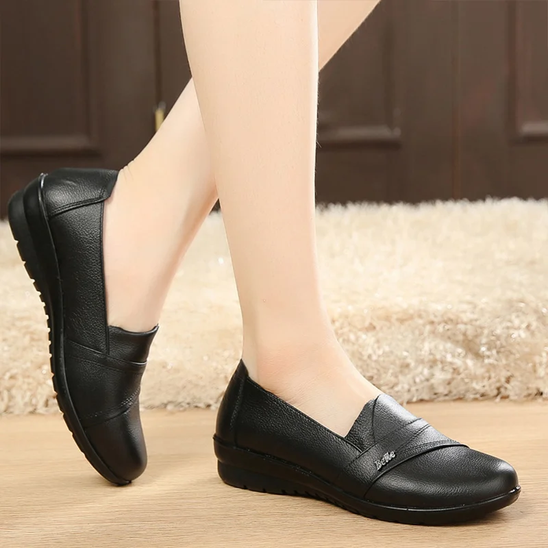 

Flats Shoes for Women Retro Casual Females Leather Loafers Fashion Black Comfy Moccasins Woman's Spring Shoes High Quality