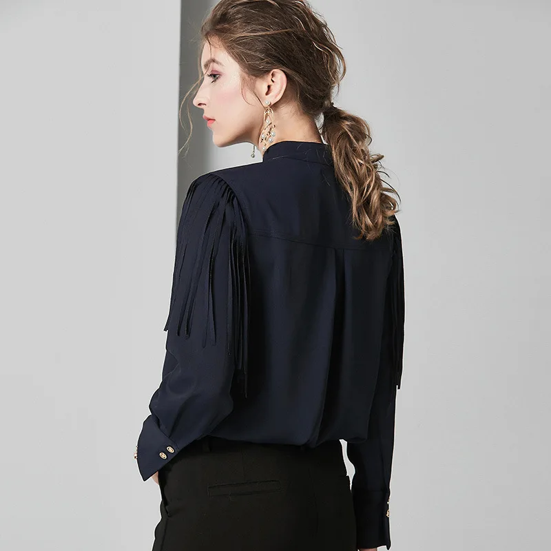 Элегантная женская блузка на весну шелковые топы 2019 корейские винтажные женские