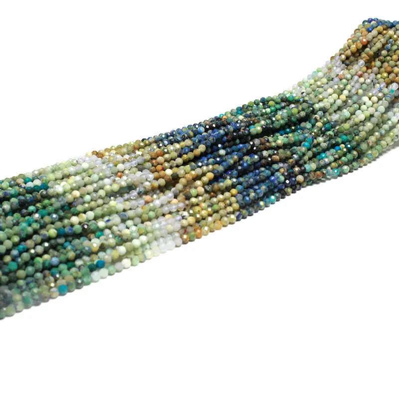 

Fine Layered Gradient Blue Green 2MM Faceted Chrysocolla Round Natural Gem Stone Beads For Jewelry Making DIY Bracelet Handmade
